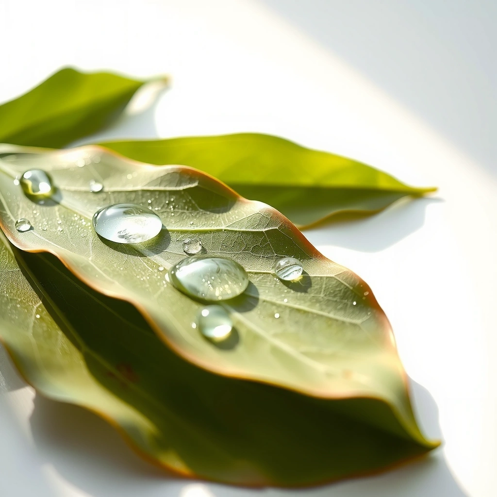 Spa aesthetic with water droplets and leaves